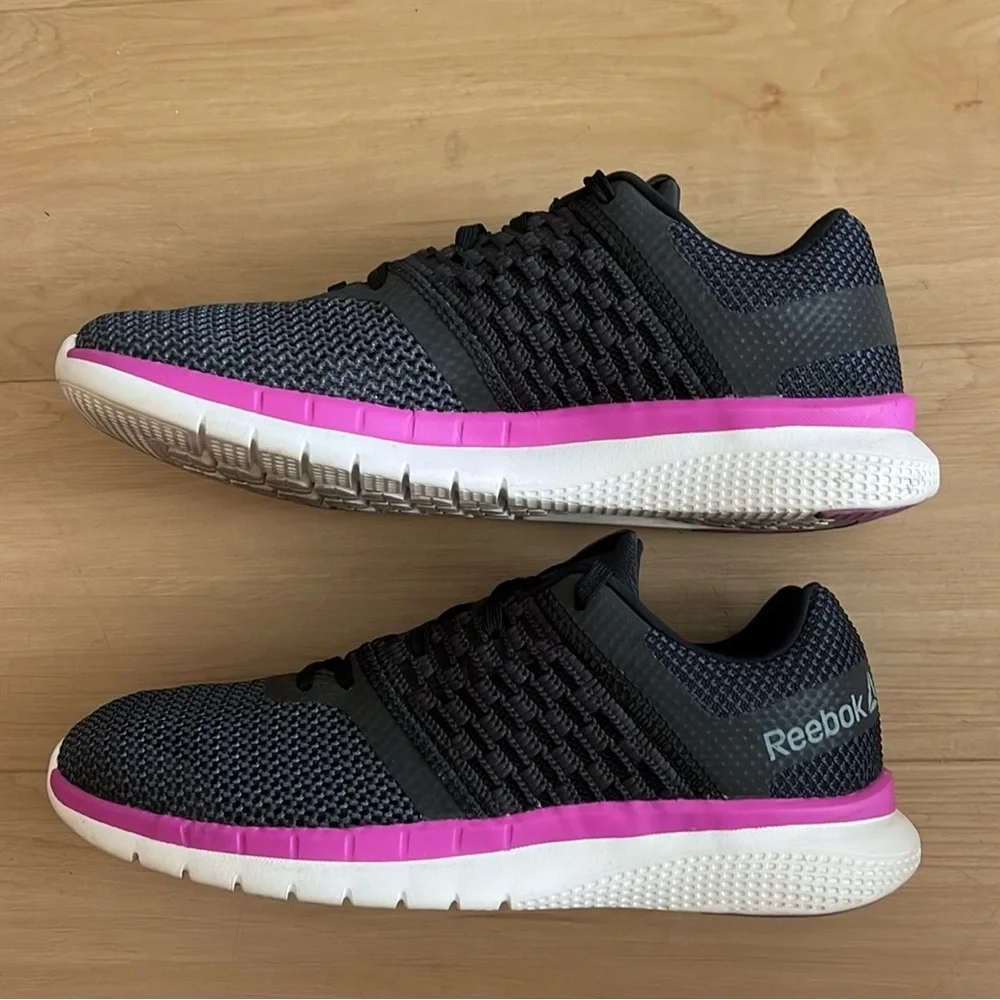 REEBOK WOMENS PRINT PRIME RUNNER ATHLETIC SNEAKER BLACK PINK LIGHTWEIGHT SZ 8
